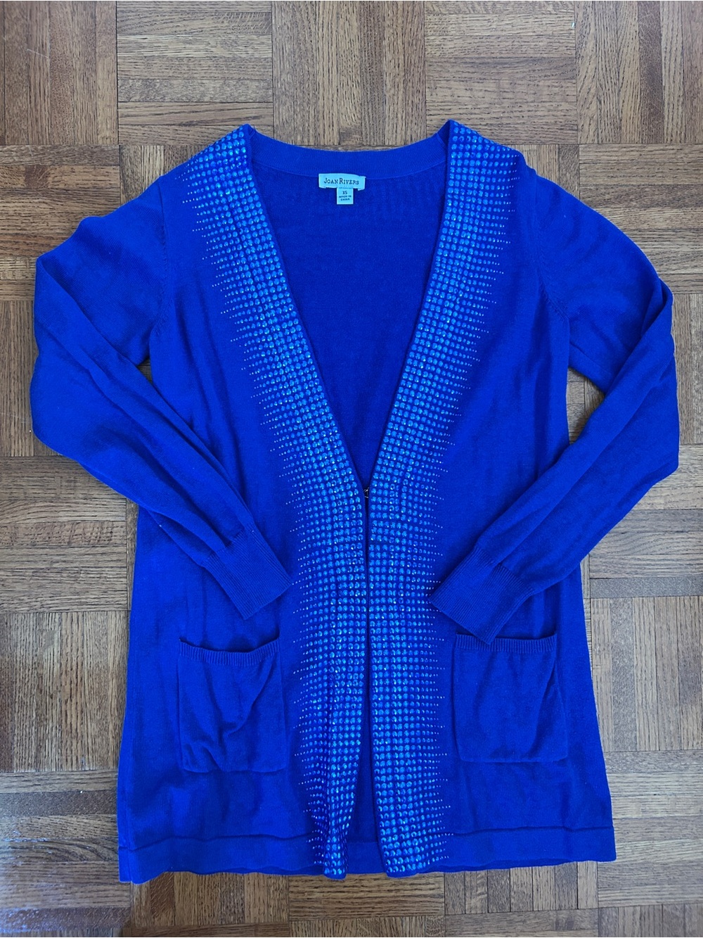 Joan Rivers Royal Blue Open-Front Cardigan with Textured Trim